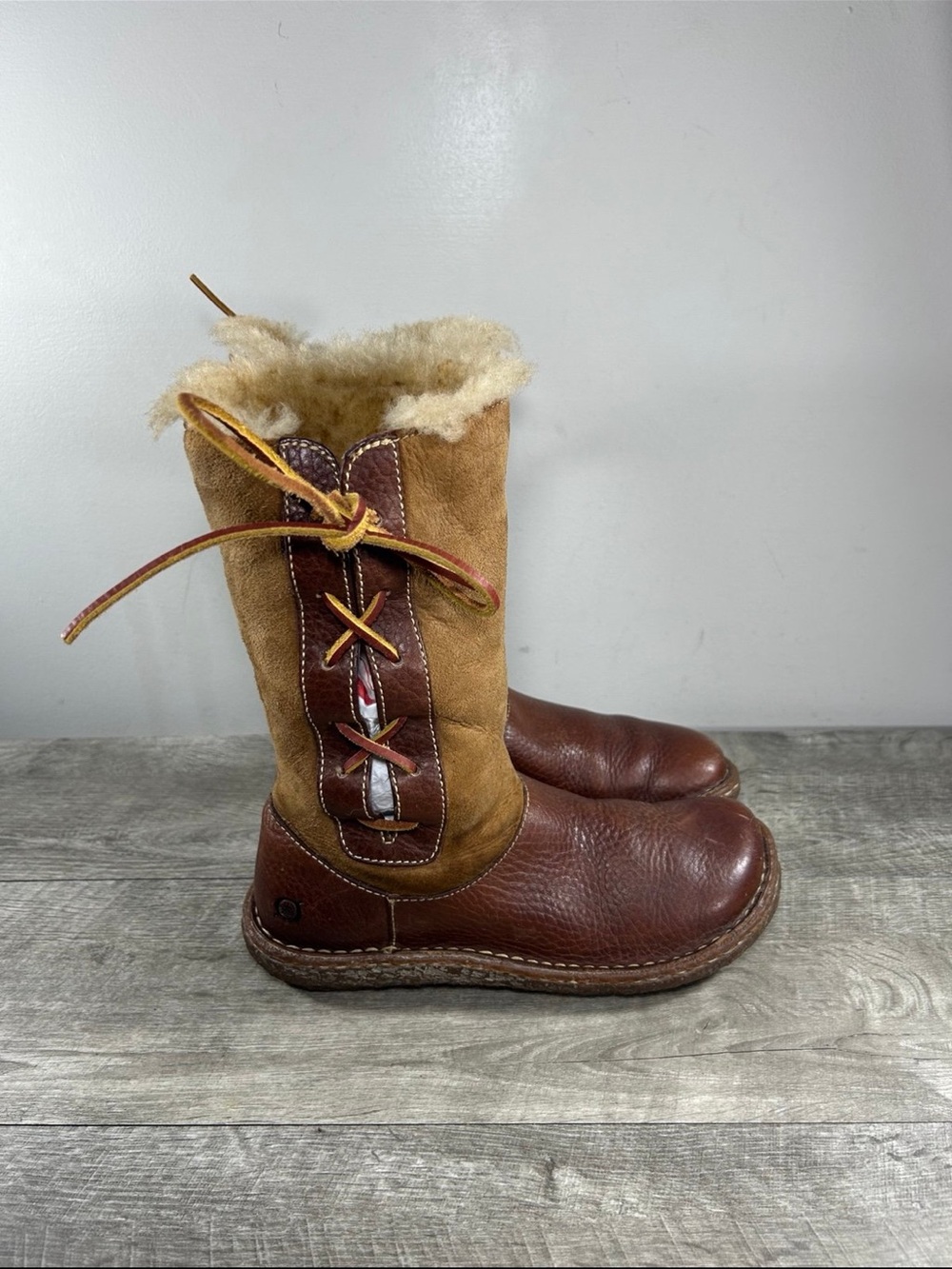 Born Yuma Lace-Up Shearling Chestnut Leather Winter Snow Women’s Boots Size 7 - Picture 2 of 11